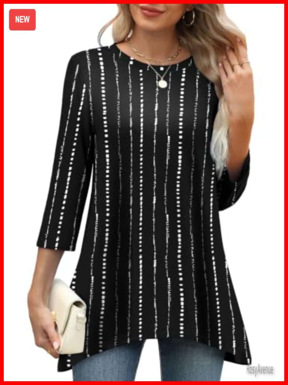 Womens Tunic Top 3/4 Sleeve Asymmetrical Hem Loose Fit Blouse